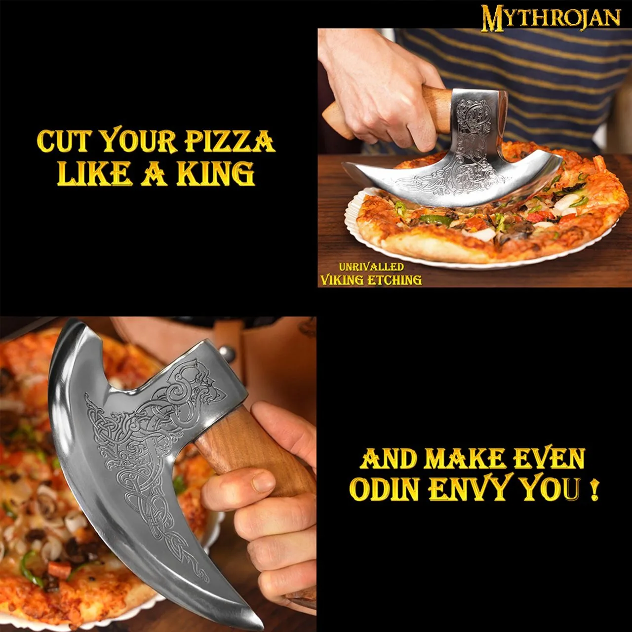 MYTHROJAN Viking Steel Pizza Axe Authentic Medieval Pizza Cutter Axe Mezzaluna Ulu Rocking Pizza Gift Knife - Image 4