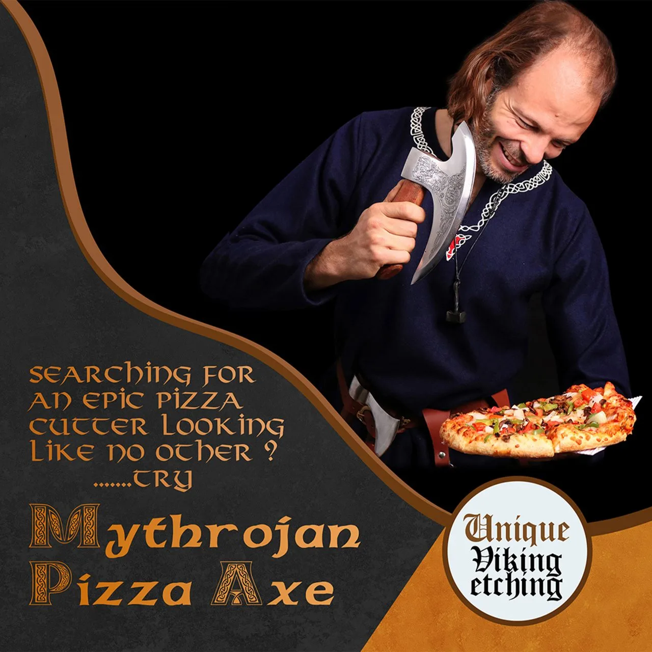 MYTHROJAN Viking Steel Pizza Axe Authentic Medieval Pizza Cutter Axe Mezzaluna Ulu Rocking Pizza Gift Knife - Image 3