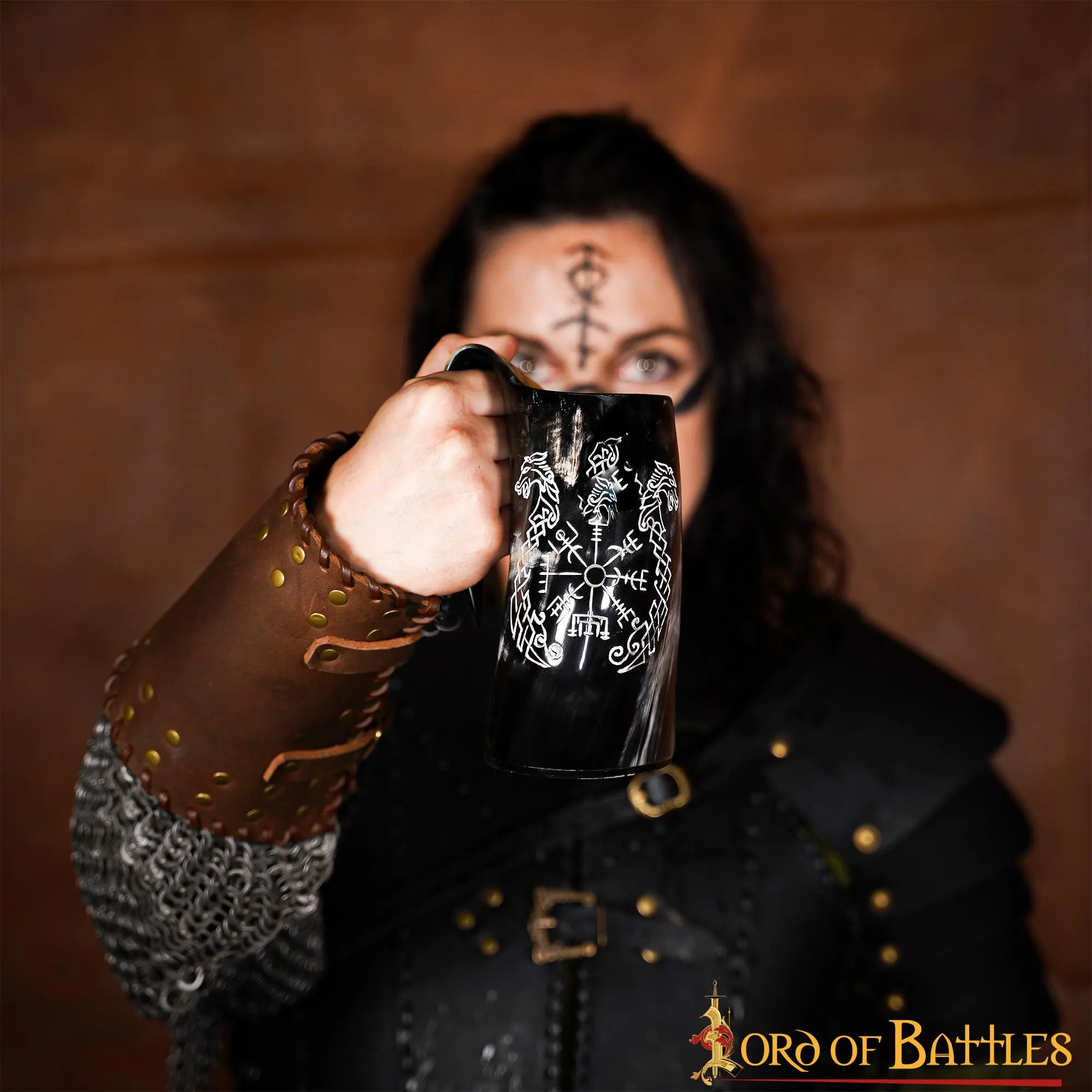 Medieval Viking Horn Vegvisir Tankard Beer Mug Handcrafted Genuine Ox Horn - Image 6