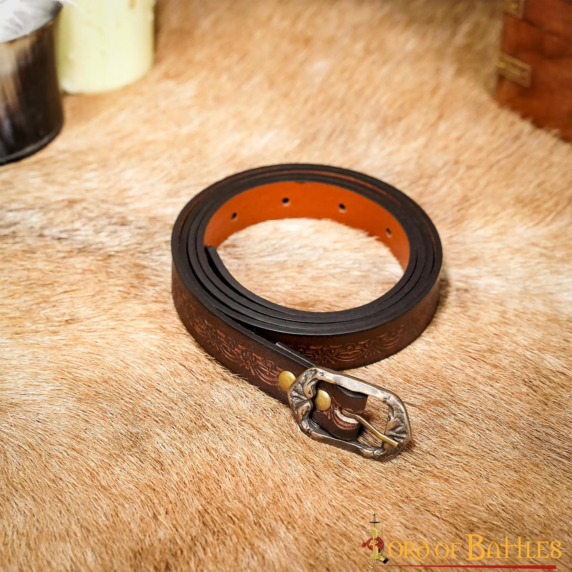 Handcrafted Genuine Leather Belt With Embossed Fantasy Design - Image 6