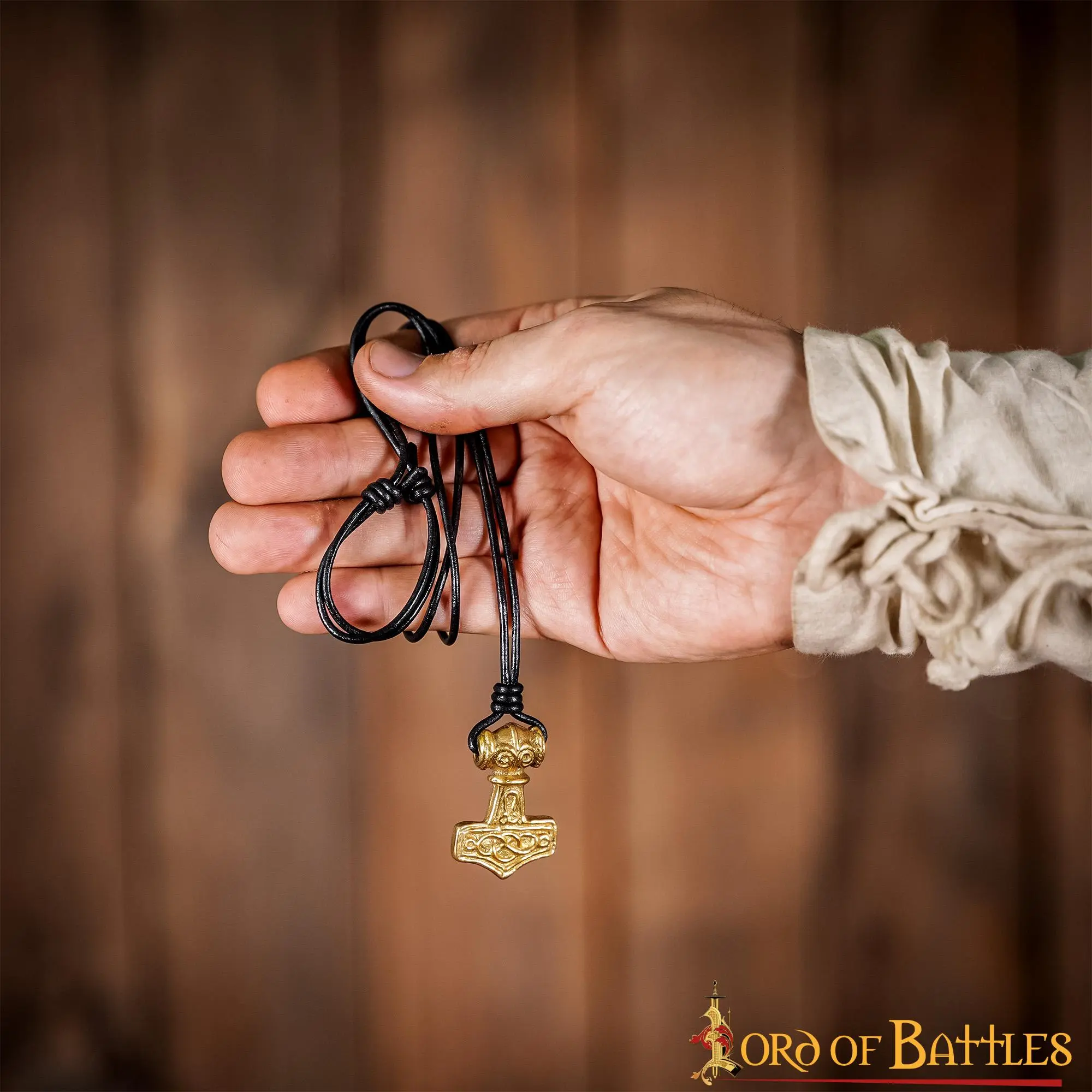 Mjolnir Hammer Pure Solid Brass Pendant Accessory With Genuine Leather Cord - Image 5