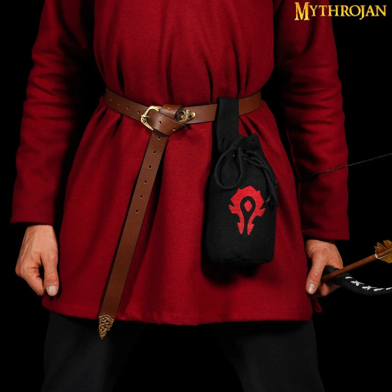 Mythrojan “For The Horde” Wool Drawstring Belt Pouch: Costume Accessory Coin Purse, Black, 8”×6.5” - Image 2