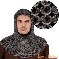 Flat Ring Chainmail Classic Coif, Riveted And Alternating, ID 9 Mm, Natural