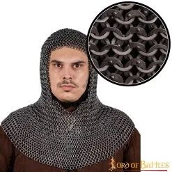Flat Ring Chainmail Classic Coif, Riveted And Alternating, ID 6 Mm, Natural