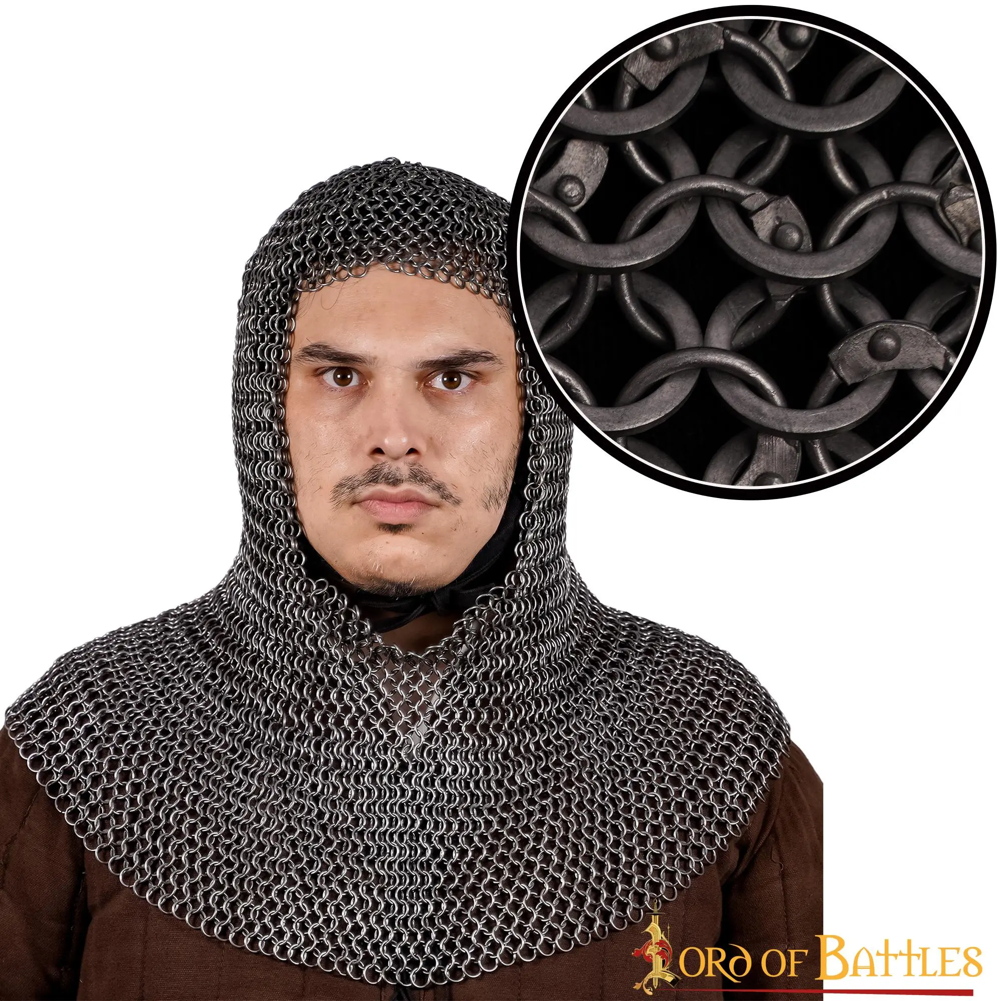 Medieval Chainmail Coif Steel Round Ring Hood Dome Riveted