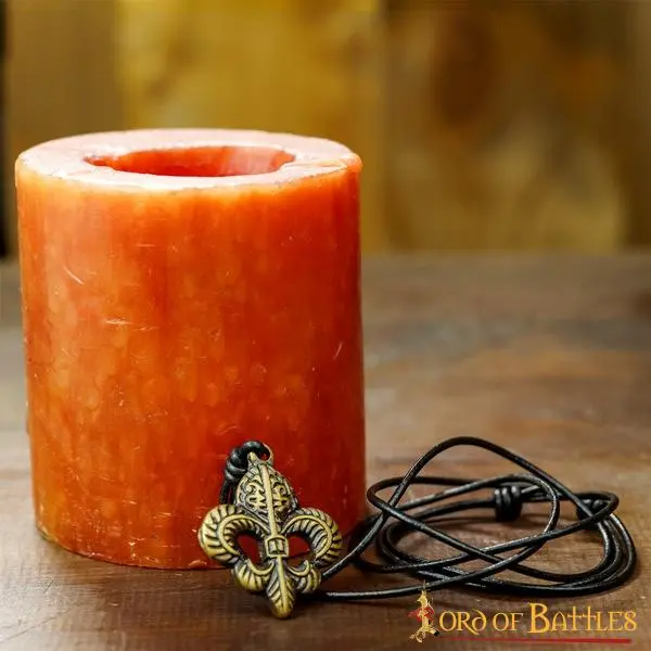 Fleur-de-Lis Pendant With Adjustable Leather Cord Antiqued Brass Accessory - Image 6