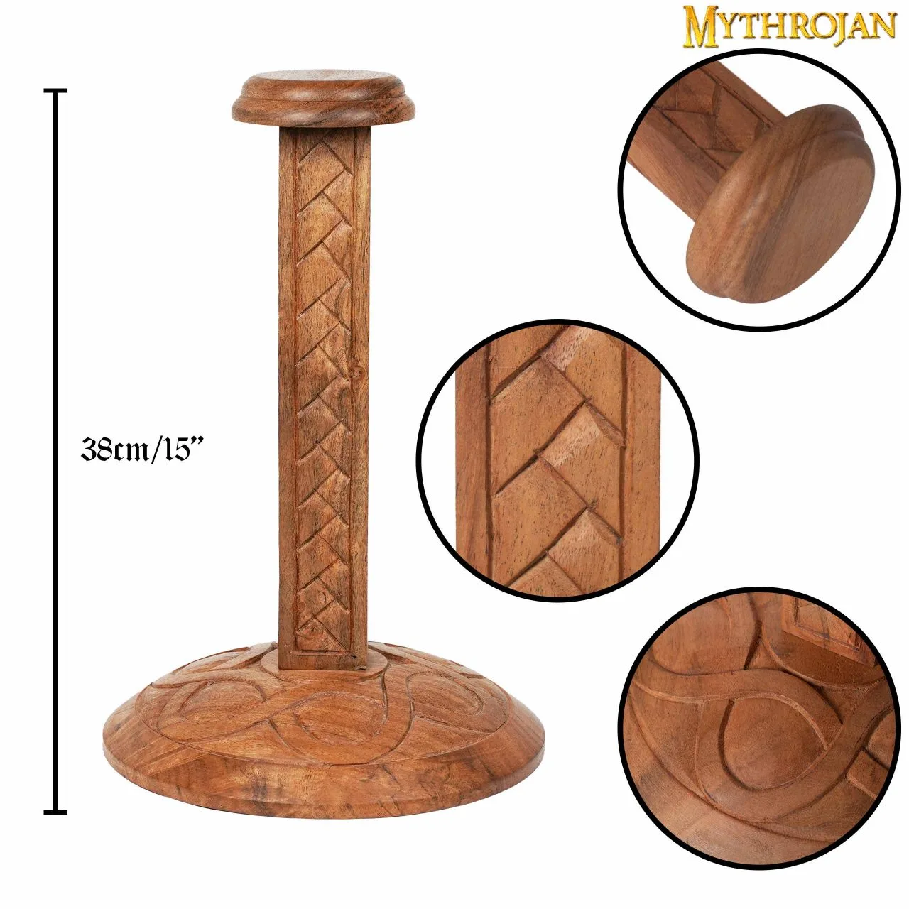 Mythrojan Wooden Helmet Stand: Height : 15″ - Image 4