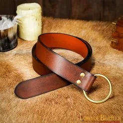 Handcrafted Fantasy Leather Belt With Pure Brass Ring Buckle