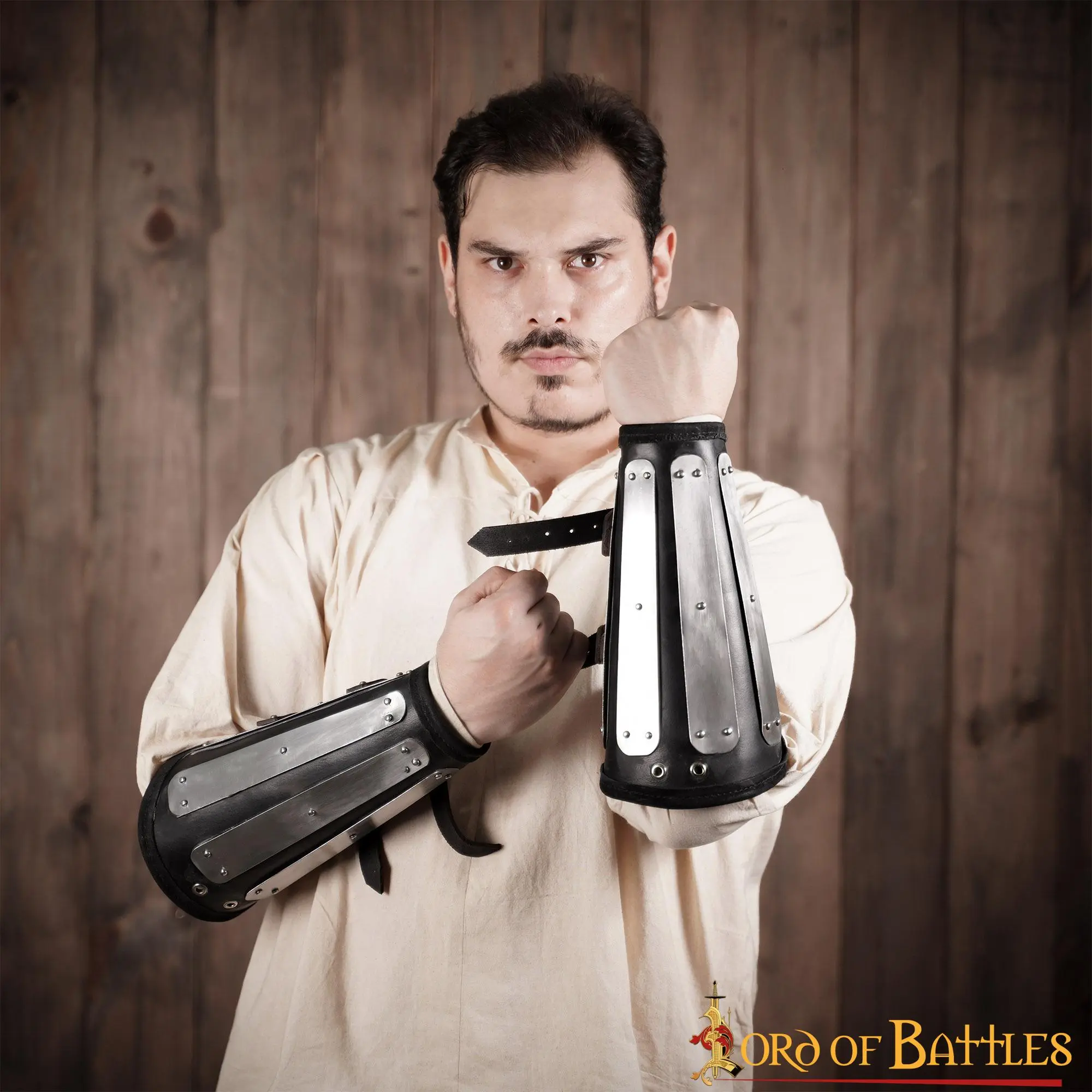 Genuine Leather Bracers With Splinted Metal Plates Arms Armor - Image 6