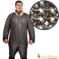 Flat Ring Chainmail Hauberk Shirt, Wedge Riveted, ID 9 Mm, Natural