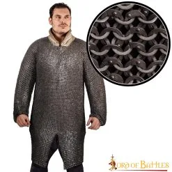 Flat Ring Chainmail Hauberk Shirt, Riveted And Alternating, ID 6 Mm, Natural