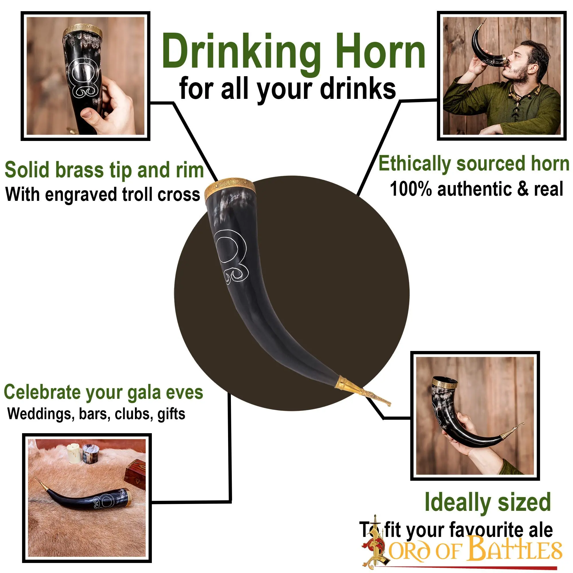 Troll Cross Viking Drinking Horn With Pure Brass Fittings Handcrafted Genuine Ox Horn - Image 4