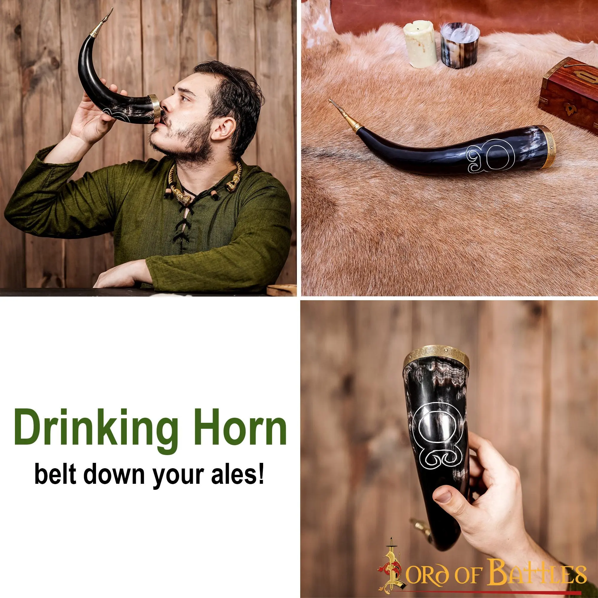 Troll Cross Viking Drinking Horn With Pure Brass Fittings Handcrafted Genuine Ox Horn - Image 5