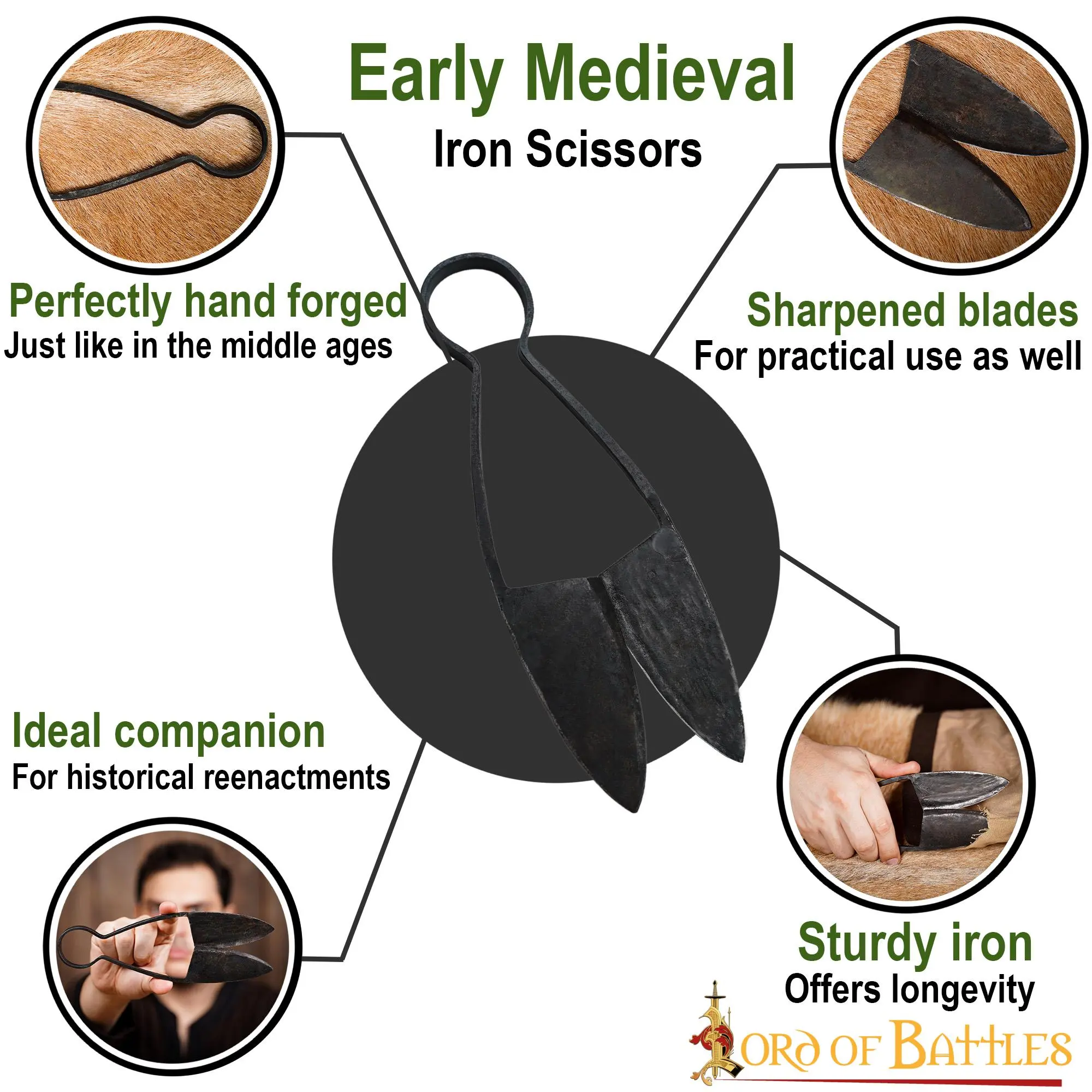 Early Medieval Hand Forged Iron Scissors Fully Functional Accessory - Image 4