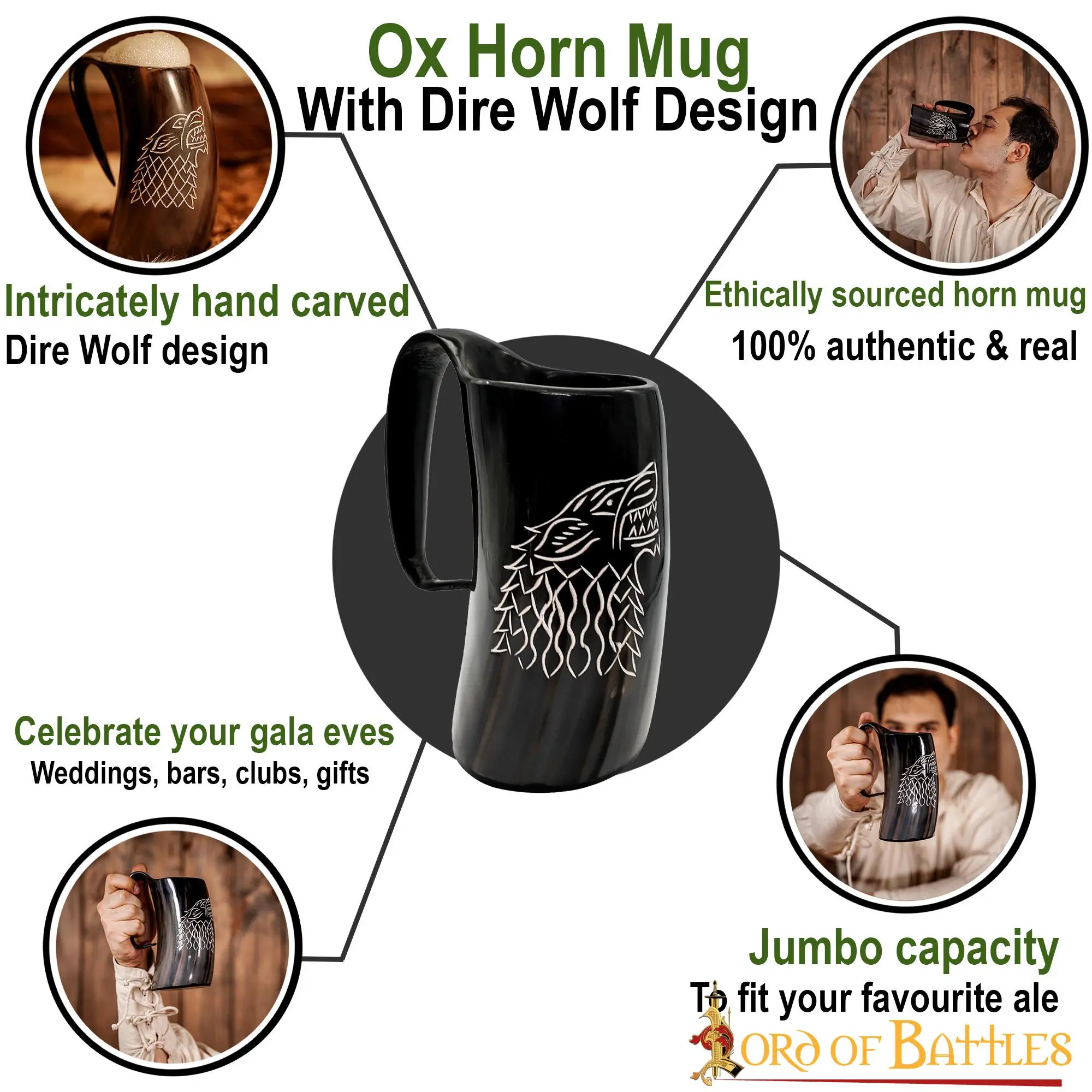 Medieval Viking Horn Tankard Beer Mug Handcrafted Genuine Ox Horn - Image 4