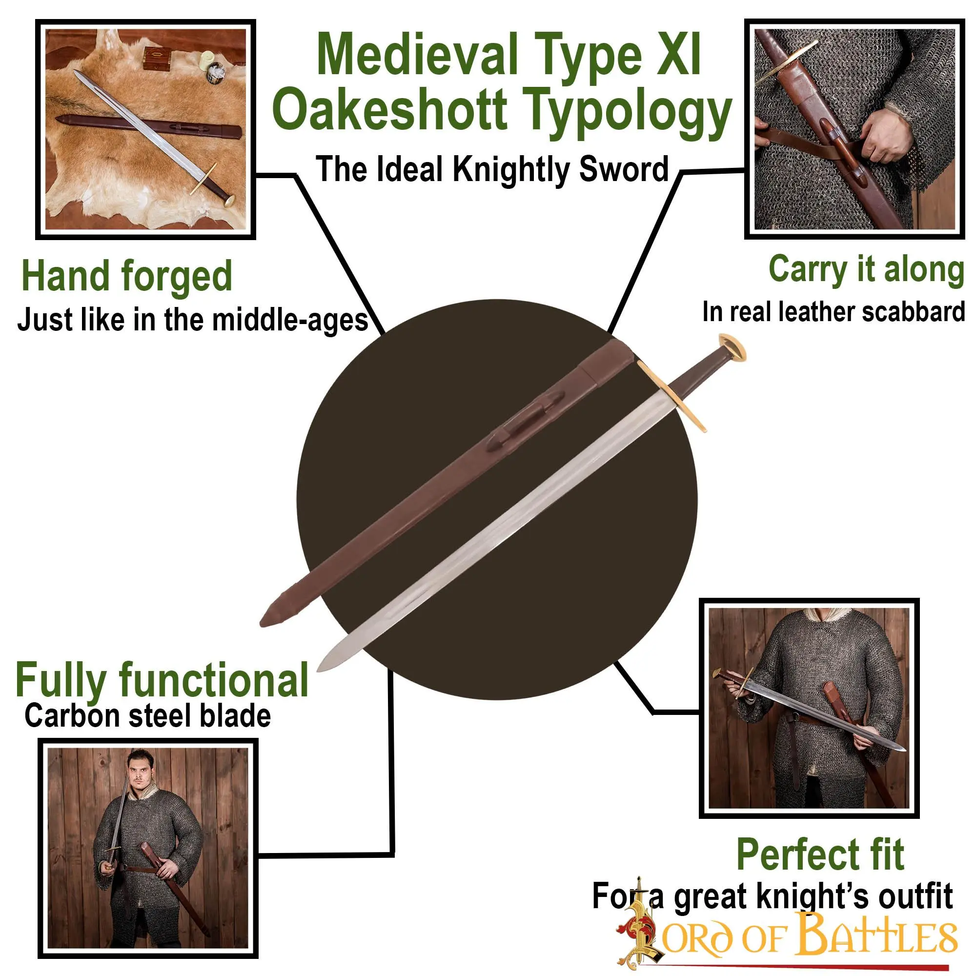 Medieval Type XI Oakeshott Typology Sword With Leather Scabbard - Image 4