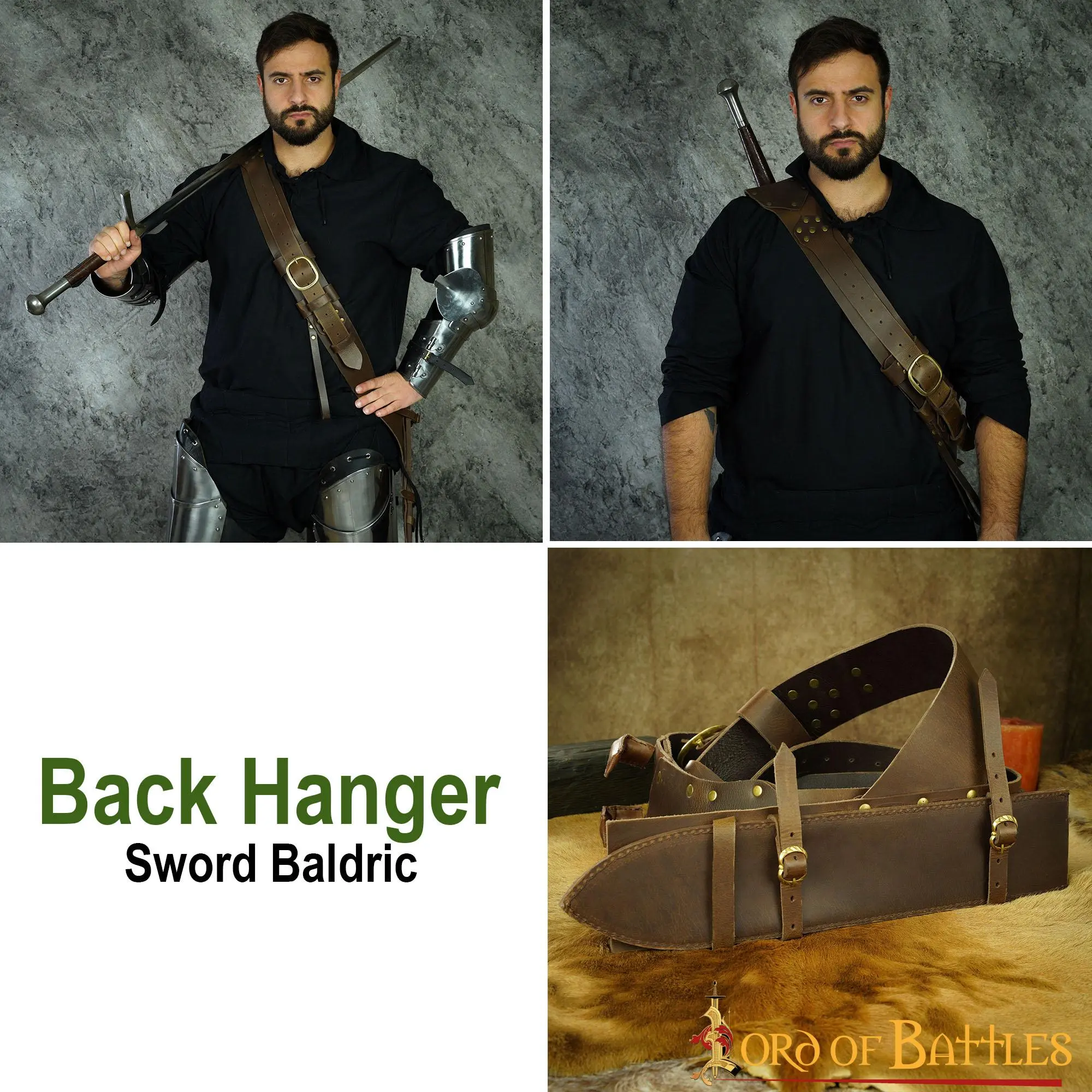 Medieval Back Hanger Baldric Genuine Leather Sword Sheath - Image 5