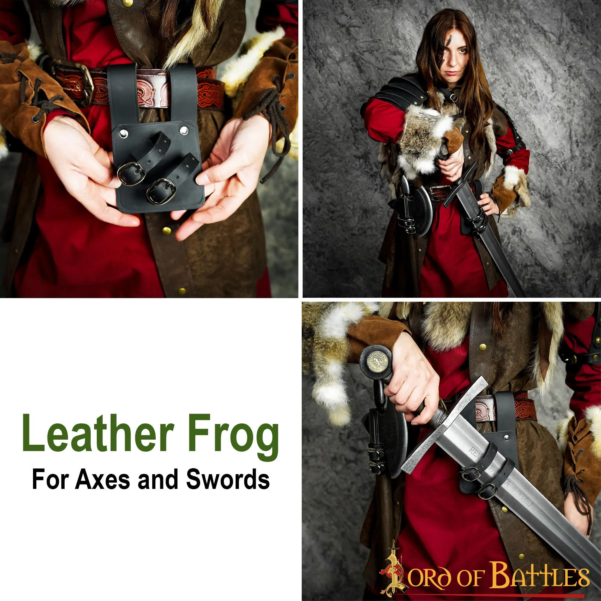 Medieval Authentic Leather Sword And Axe Frog - Image 5