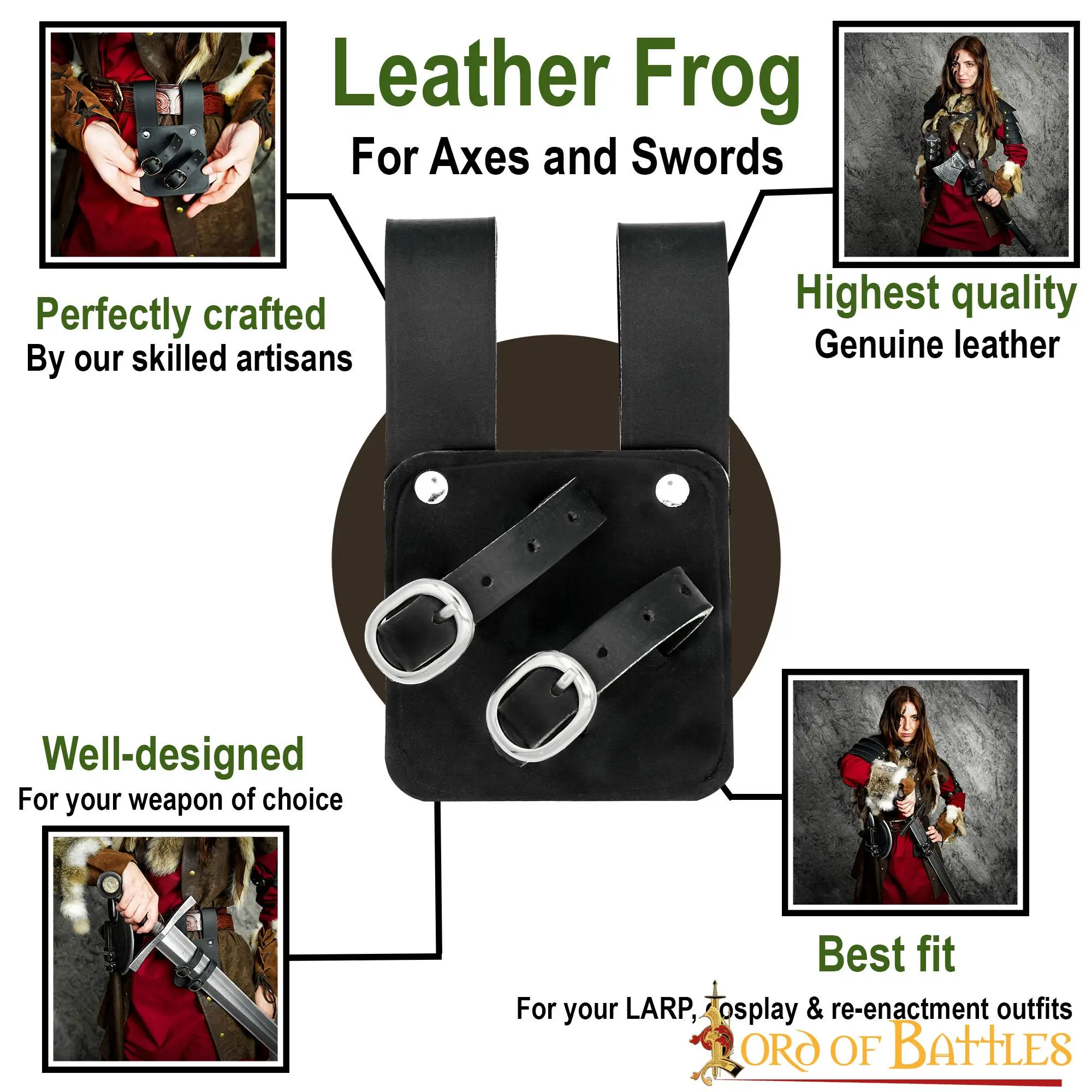 Medieval Authentic Leather Sword And Axe Frog - Image 4