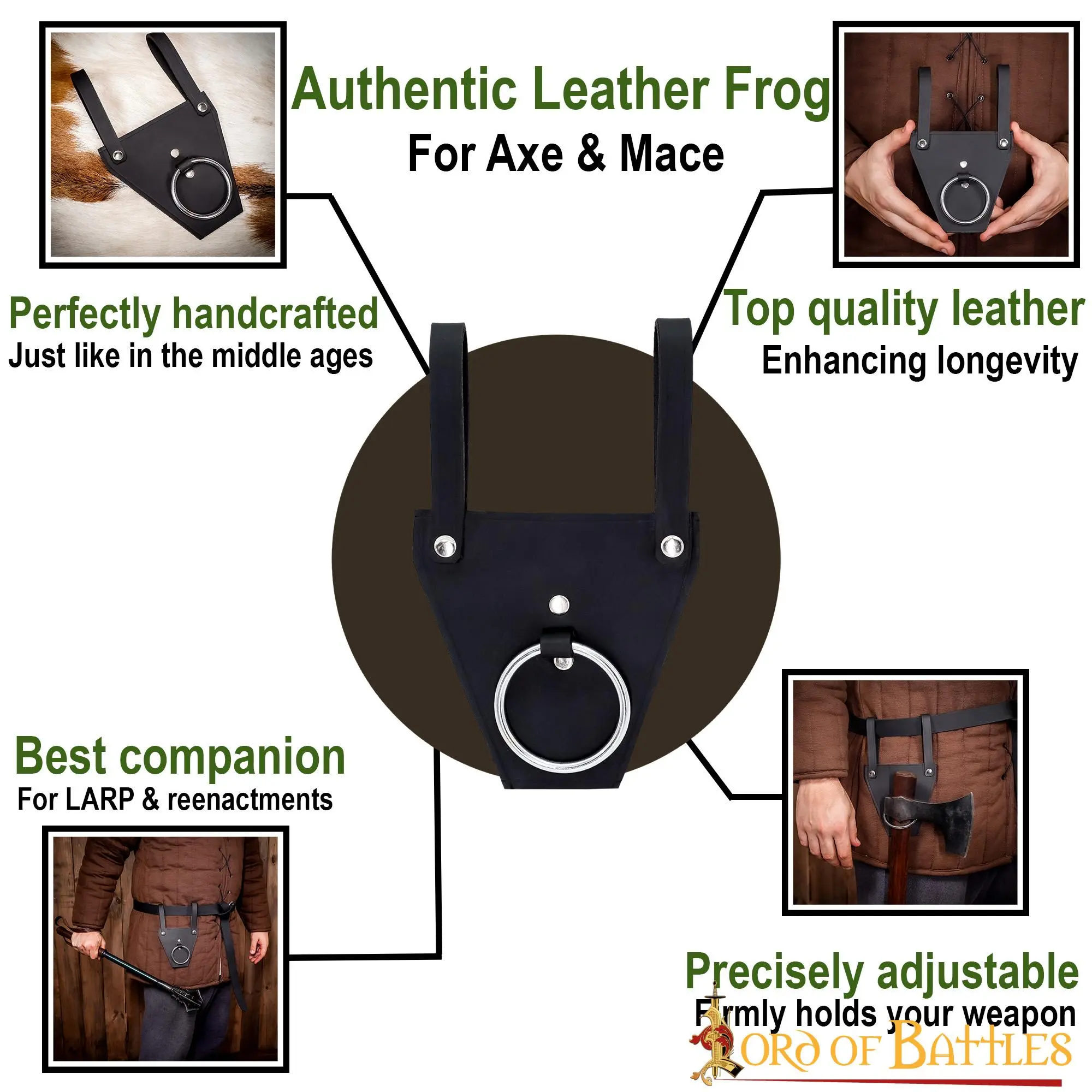 Black Genuine Leather Frog With Steel Ring - Image 4