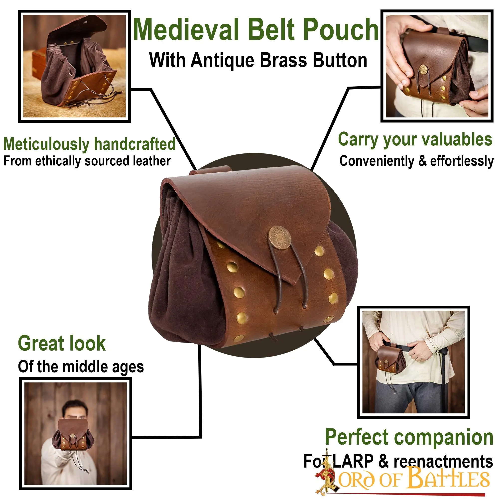 Out On An Odyssey Medieval Belt Pouch With Antique Brass Details - Image 4