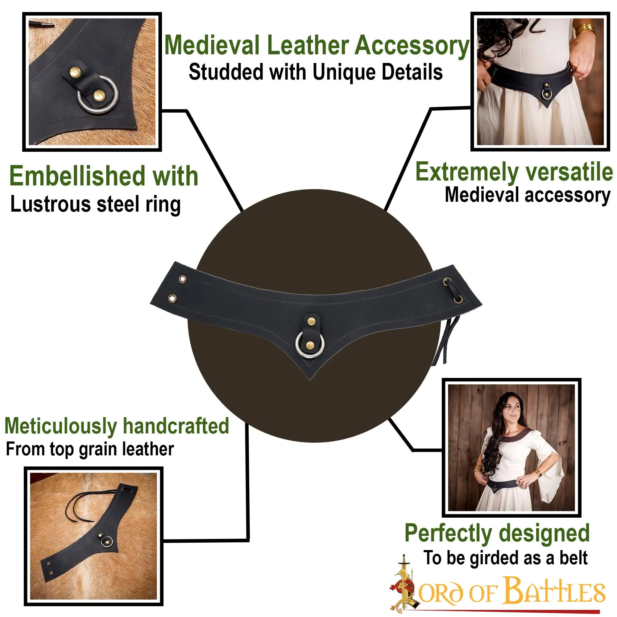 Medieval Genuine Leather Accessory With Steel Ring - Image 4