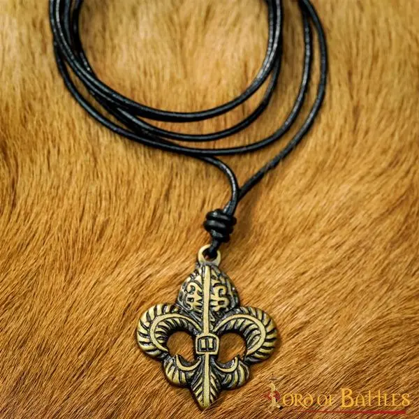 Fleur-de-Lis Pendant With Adjustable Leather Cord Antiqued Brass Accessory - Image 5