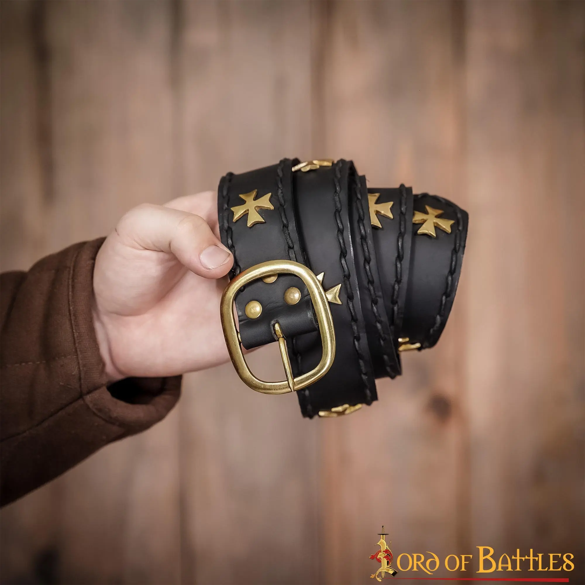 Medieval Crusader Genuine Leather Belt Pure Brass Cross Belt Mount