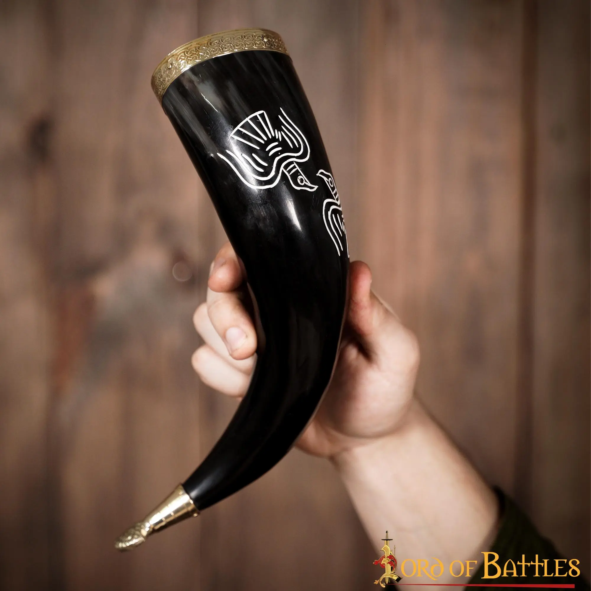 Medieval Odin’s Ravens Drinking Horn With Pure Brass Fittings Genuine Ox Horn - Image 6