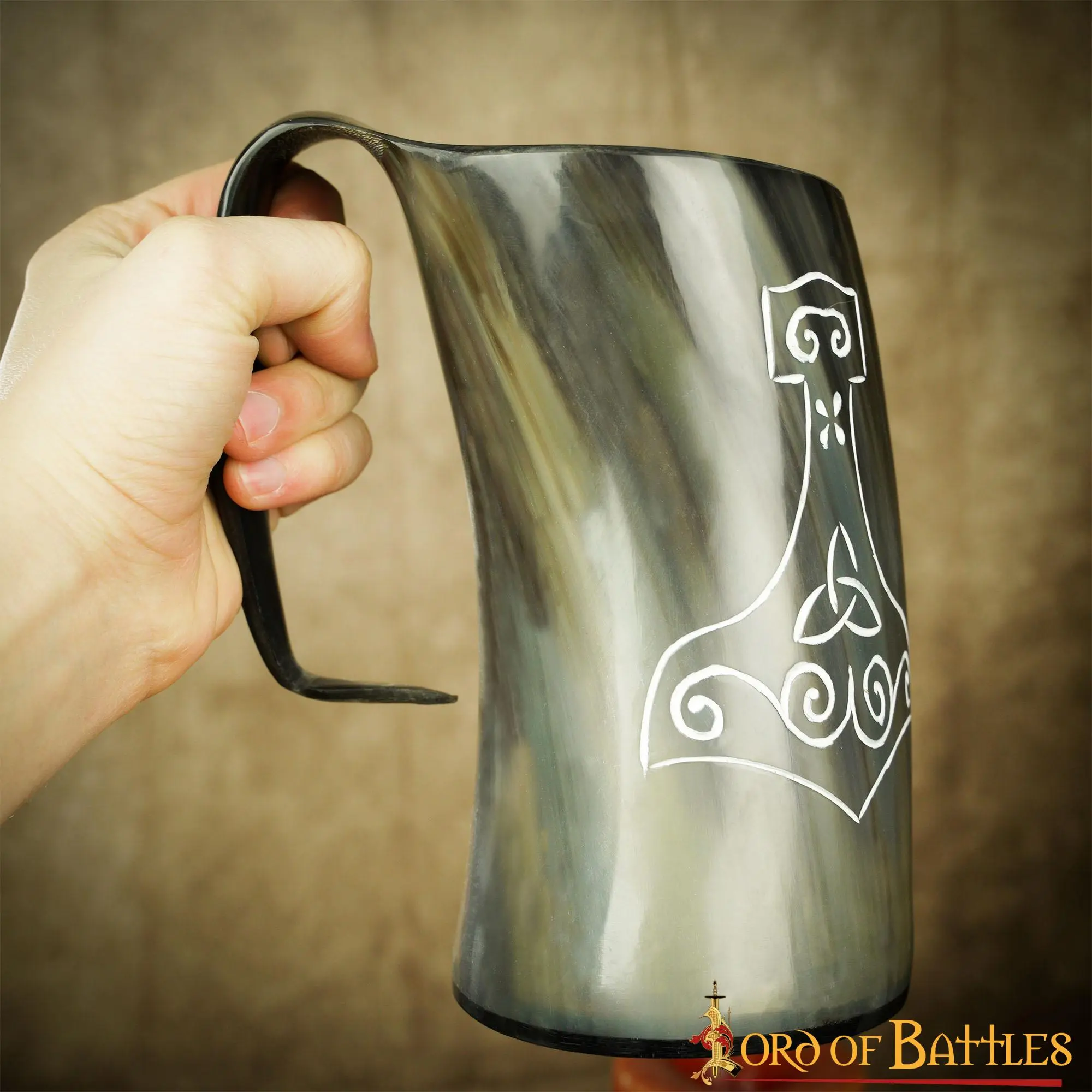 Medieval Viking Mjolnir Horn Tankard Beer Mug Handcrafted Genuine Ox Horn - Image 6