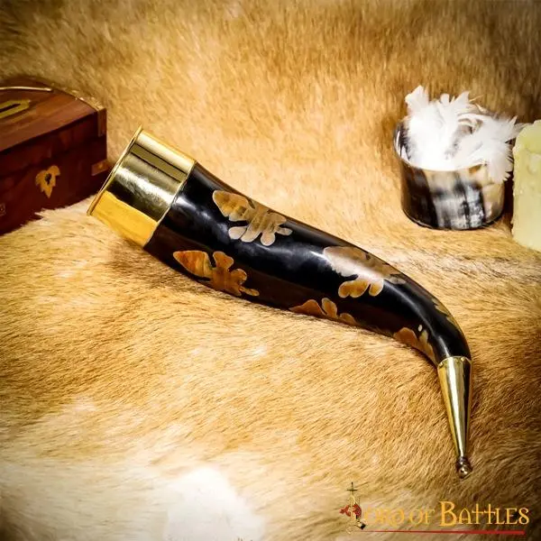 Drinking Horn With Charred Specks And Brass Fittings Handcrafted Genuine Ox Horn - Image 6