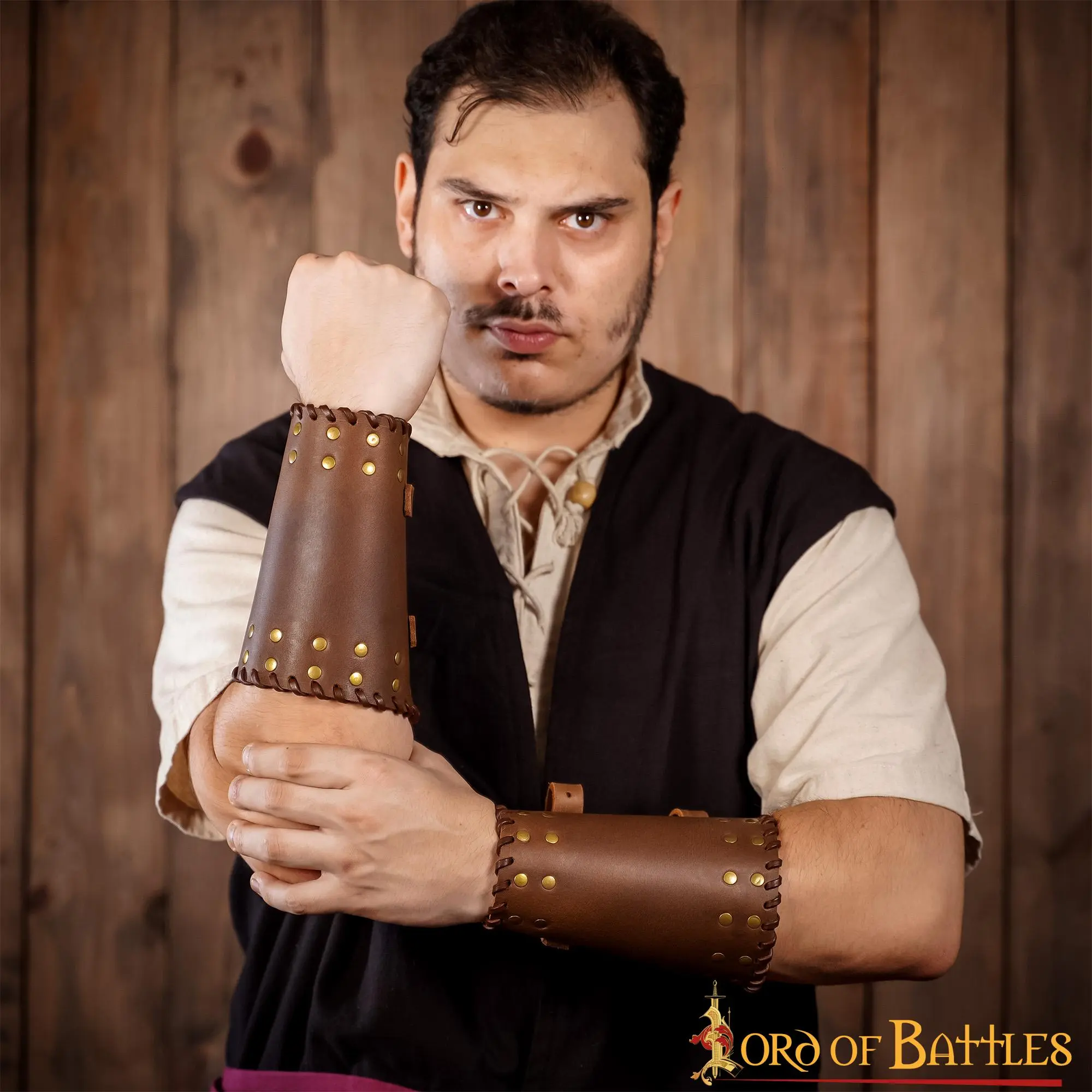 Medieval Studded Authentic Handcrafted Leather Bracers - Image 6