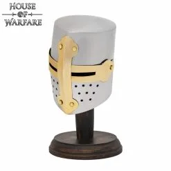 Mini Crusader Knight Helmet With Wooden Stand