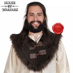 Handcrafted Genuine Leather Collar With Faux Fur Brown