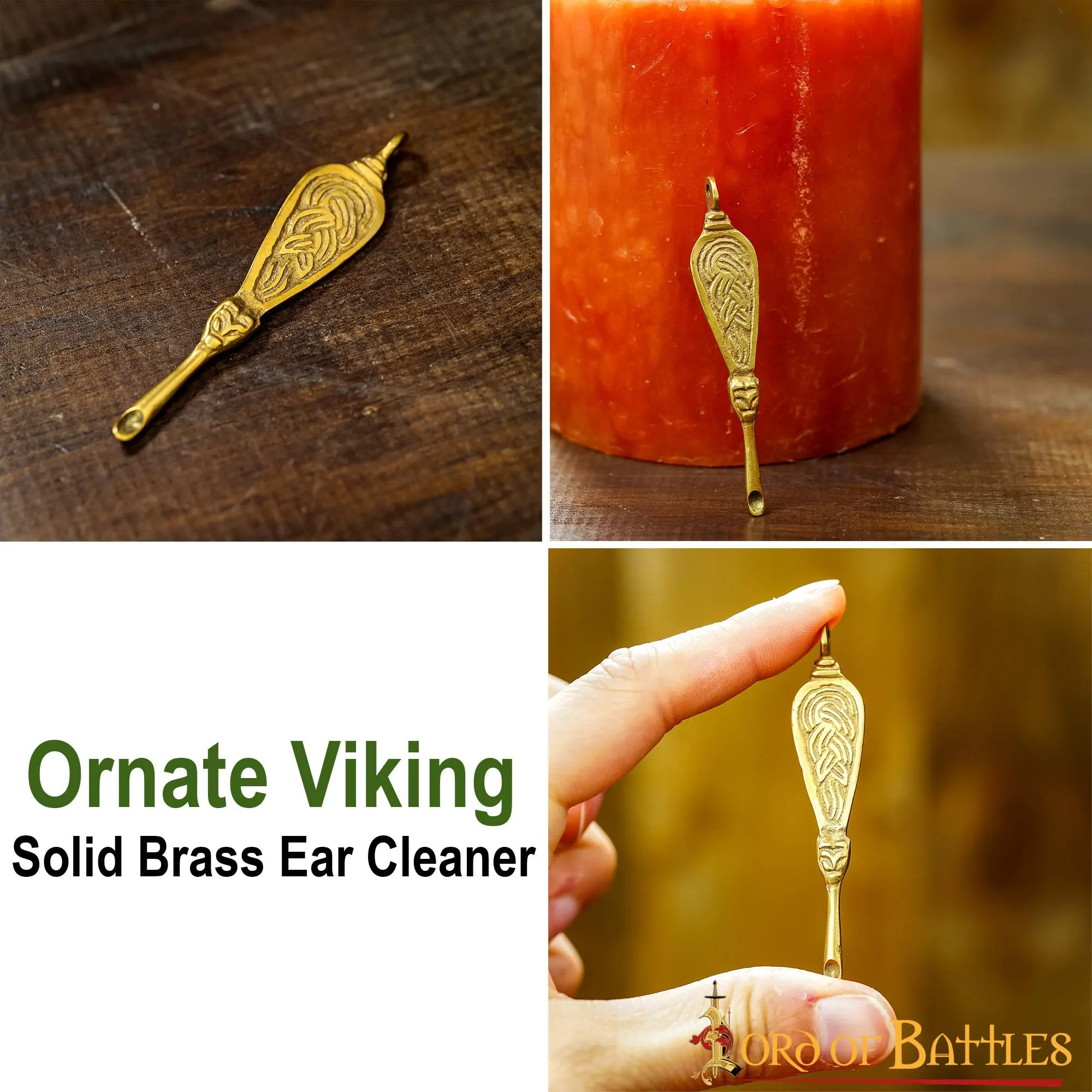 Ornate Viking Pure Solid Brass Ear Cleaner Fully Functional Accessory - Image 4