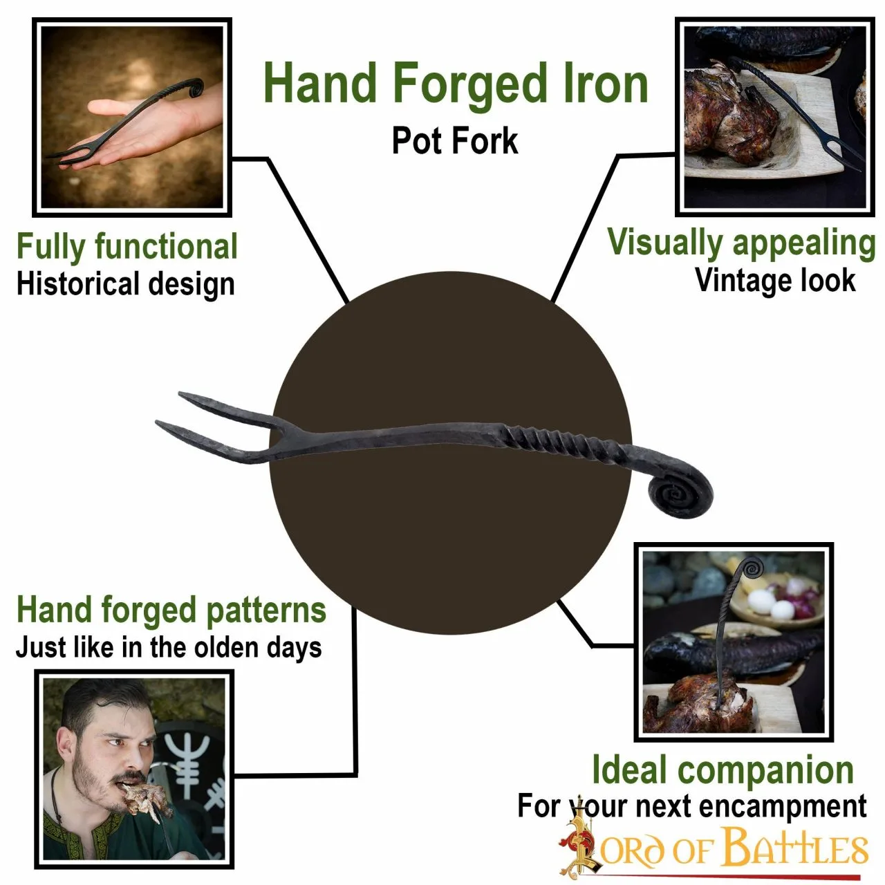 Viking Pot Fork Hand Forged Iron Camping Accessory - Image 4