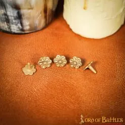 Medieval Rosette Pure Brass Mounts / Conchos Set Of 5