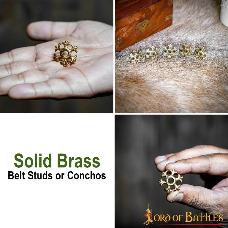 Fleur Rosette Belt Studs Or Conchos Pure Solid Brass Set Of 5 - Image 4