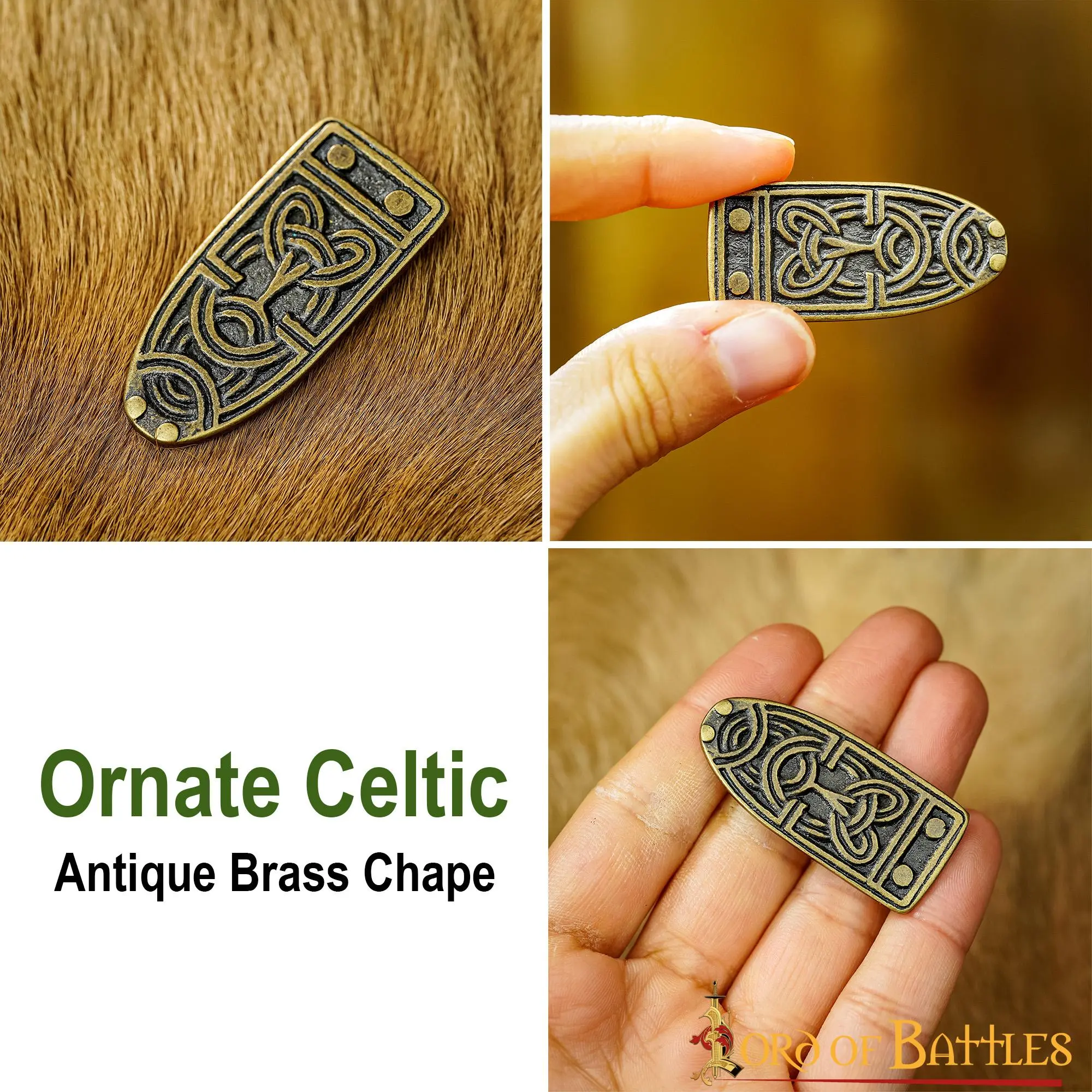 Ornate Celtic Antiqued Brass Viking Belt End Chape Functional Belt Accessory - Image 4