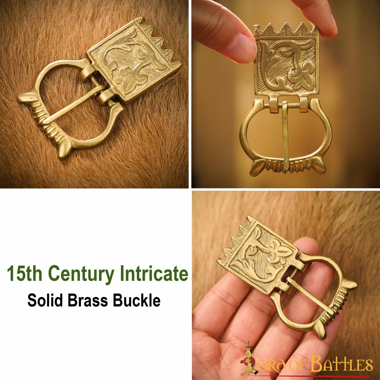 Late Medieval Floral Pure Solid Brass Buckle Belt Accessory - Image 5