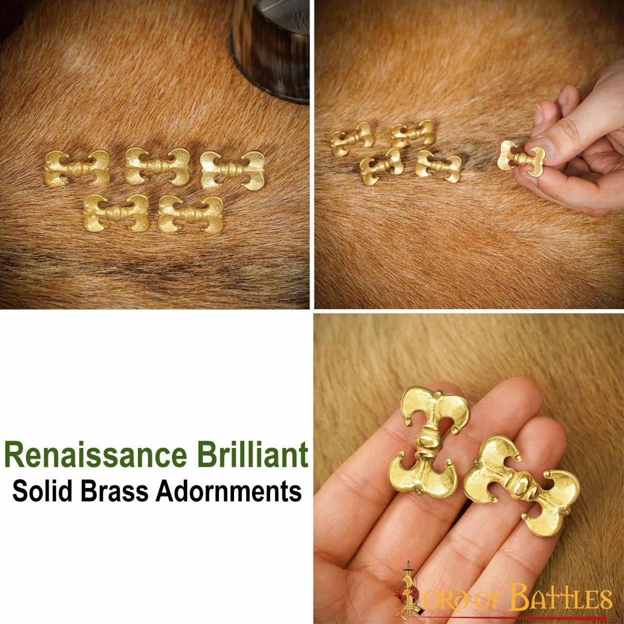 Renaissance Brilliant Brass Leather Mounts Pure Solid Brass Set Of 5 - Image 4