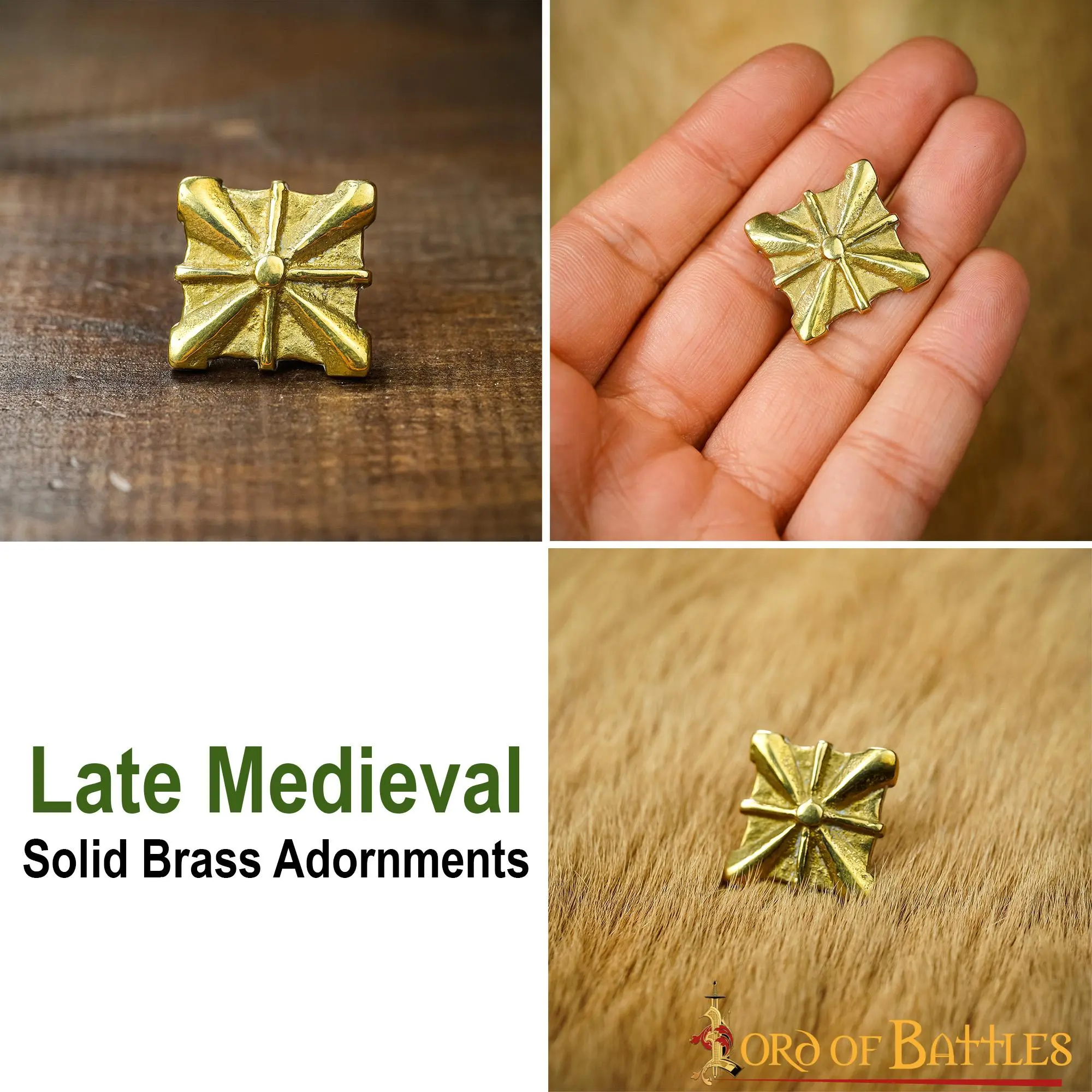 Medieval Pure Solid Brass Leather Mounts Functional Set Of 5 - Image 4