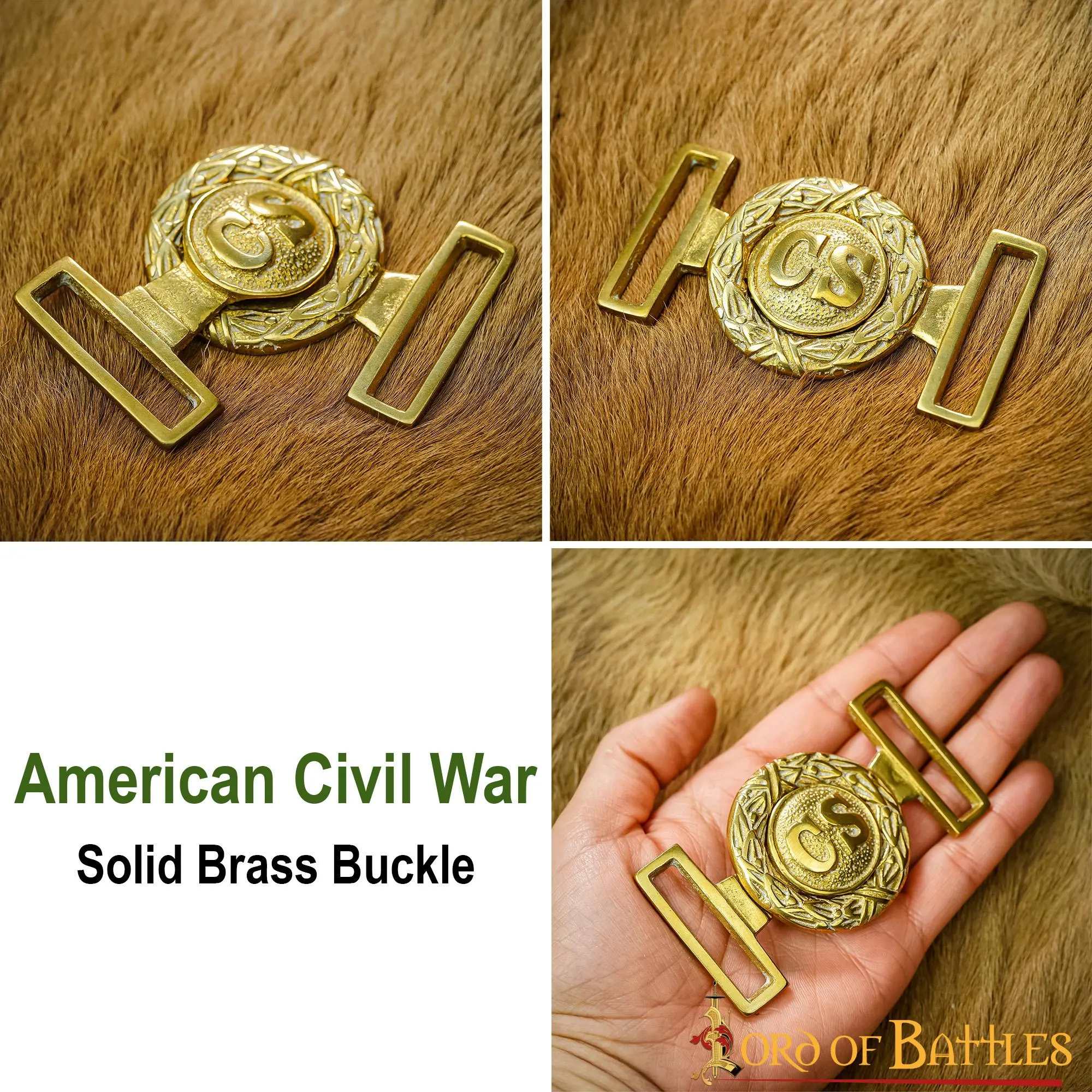 Civil War Confederate Officers Brass Belt Buckle - Image 4