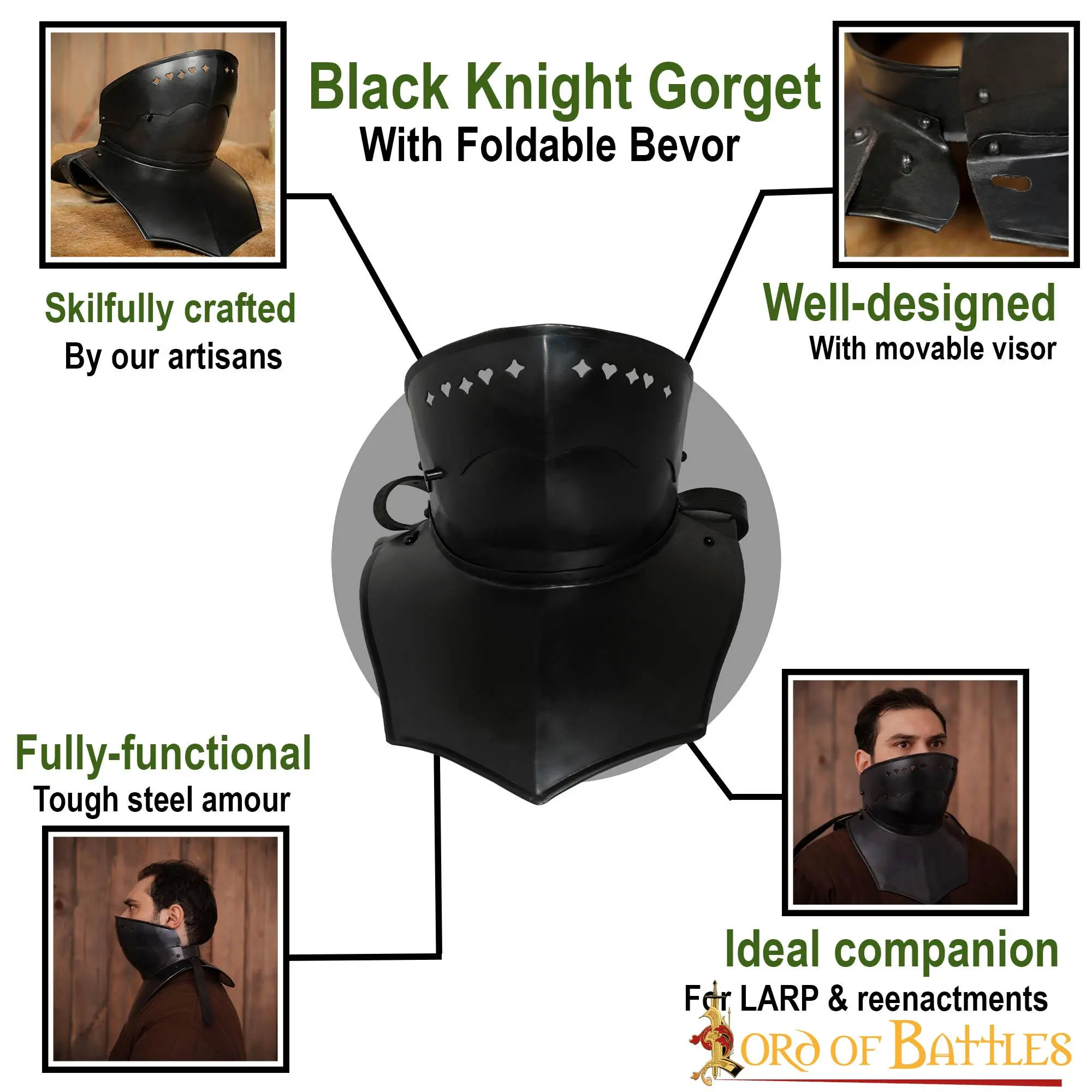 Black Knight Gorget With Foldable Bevor - Image 4