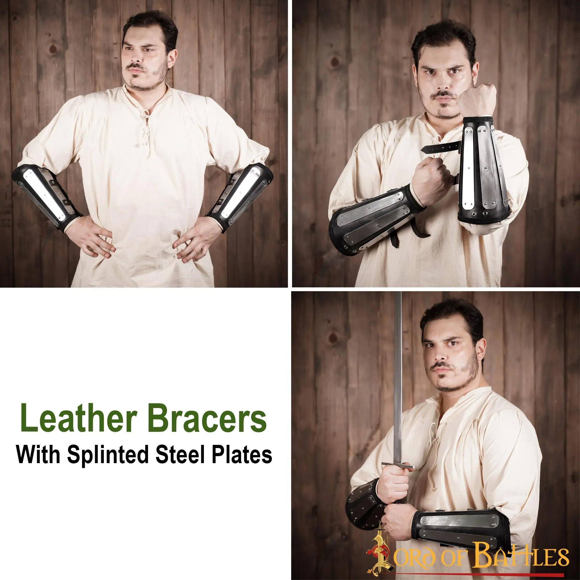 Genuine Leather Bracers With Splinted Metal Plates Arms Armor - Image 5