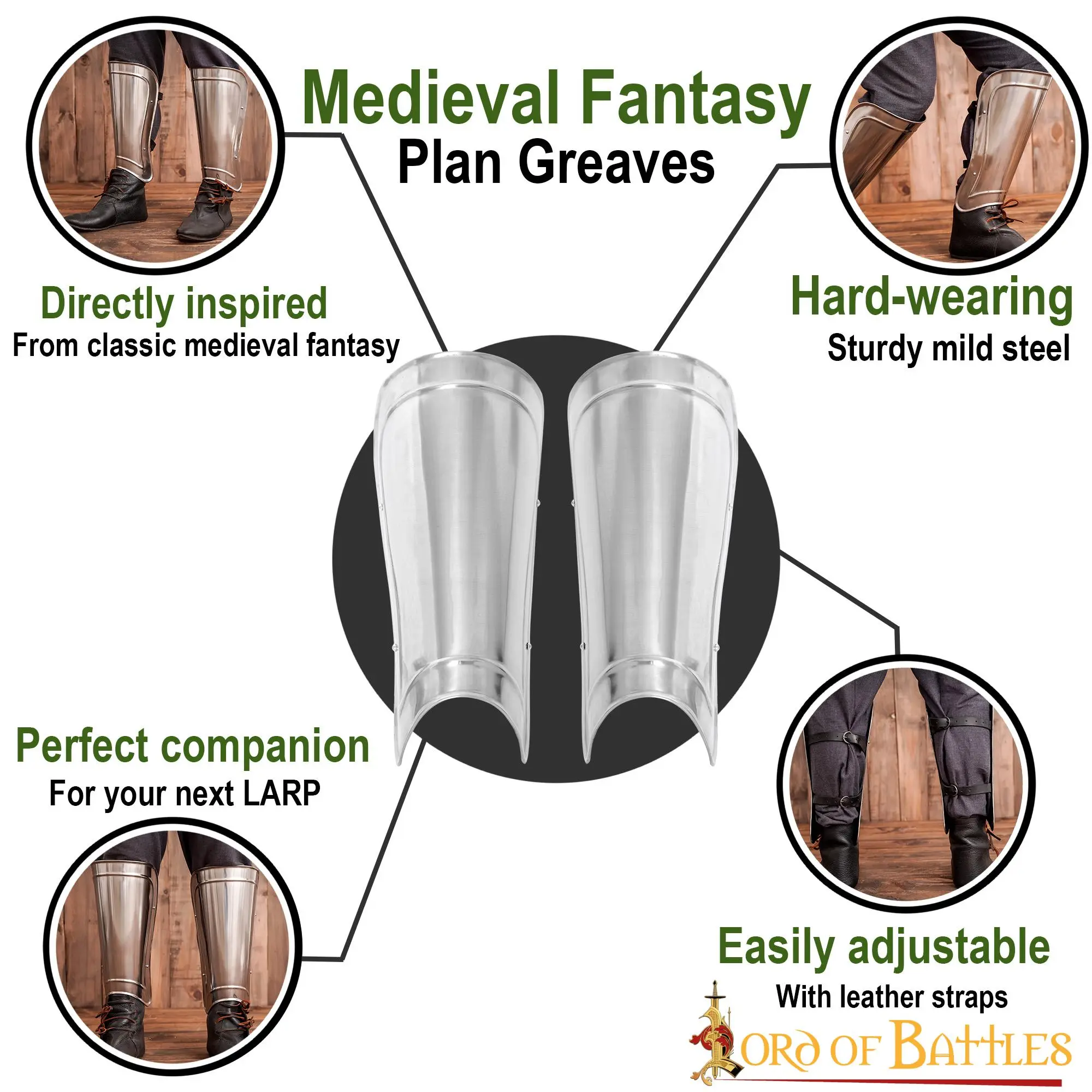 Medieval Fantasy Plain Greaves LARP Armor 18 Gauge - Image 5