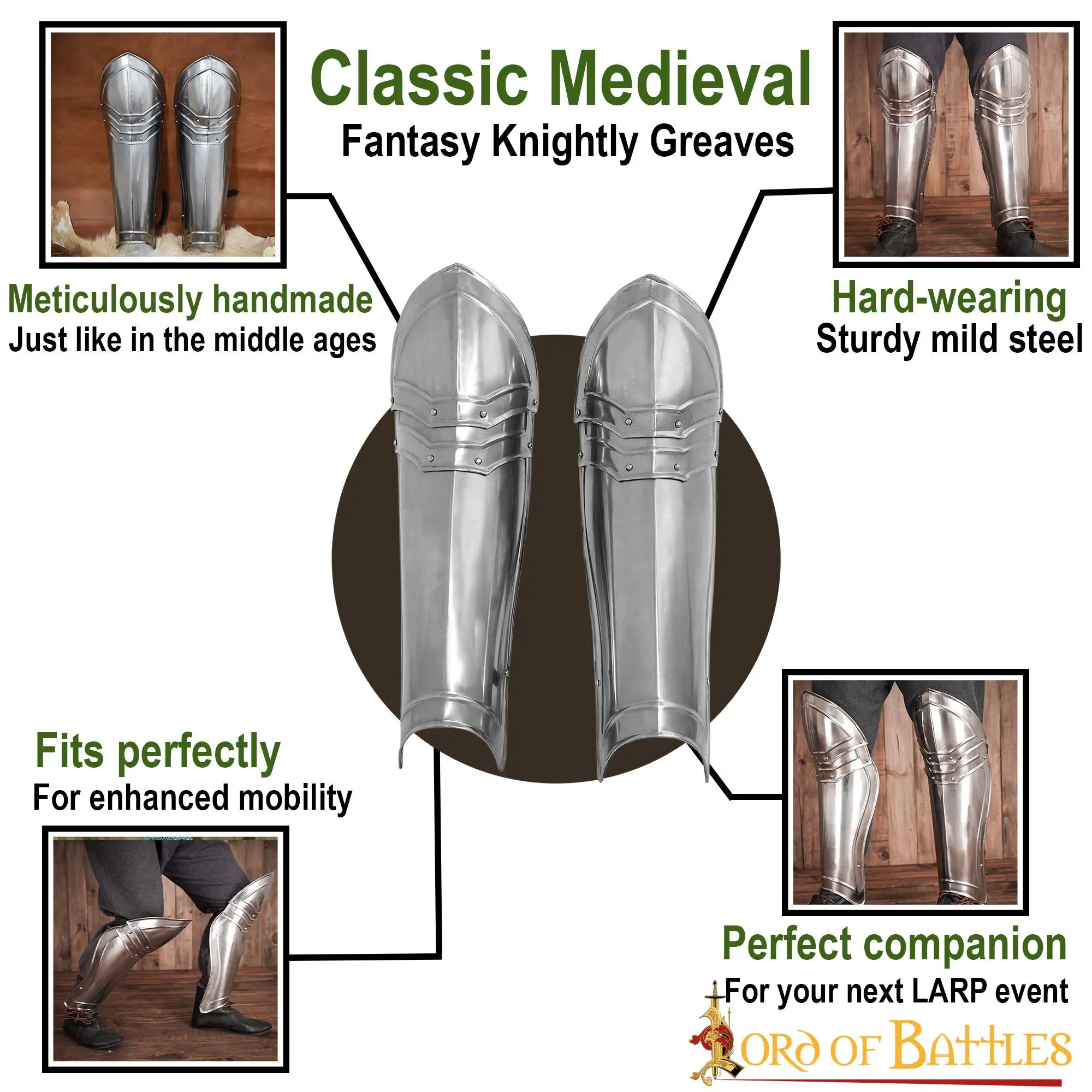 Classic Medieval Fantasy Knightly Greaves 18 Gauge - Image 4