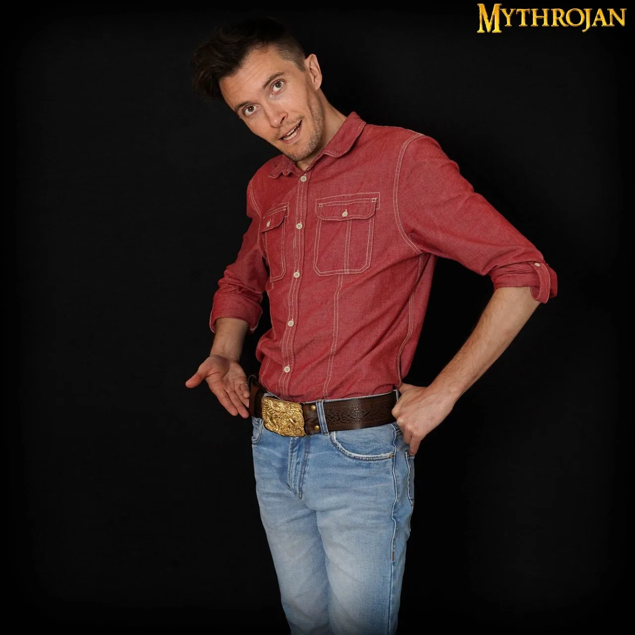 Mythrojan URBAN VIKING BELT WITH ODIN RAVEN SOLID BRASS BUCKLE & Embossed Real Leather - Image 5