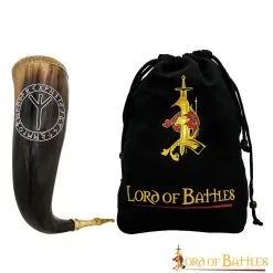 Algiz Protection Rune Drinking Horn With Brass Decoration Genuine Ox Horn