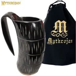 Mythrojan Viking Drinking Tankard With Medieval Buckle Leather Strap Wine Beer Mead Mug 600ml – Polished Finish